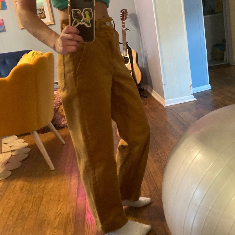 Mustard colored wide leg pants